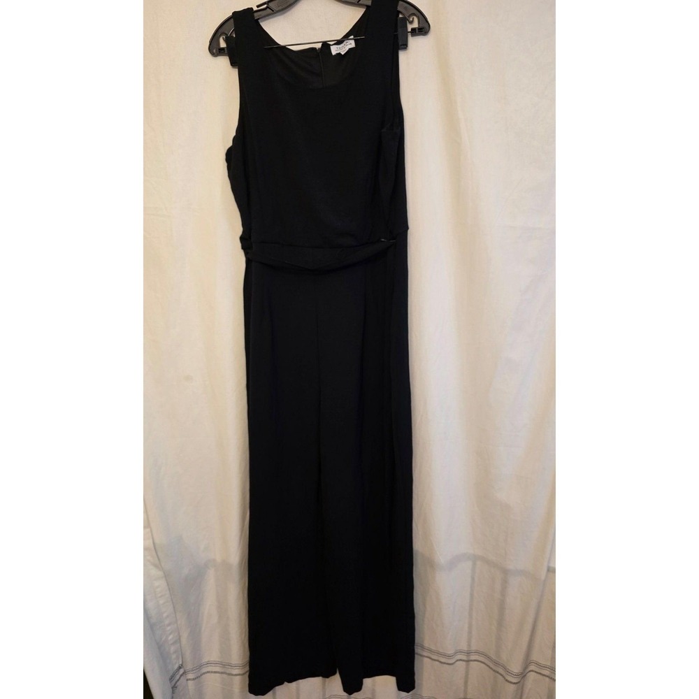 Tahari Arthur S. Levine Jumpsuit Womens 16 Black Sleeveless Scoop Neck Pockets